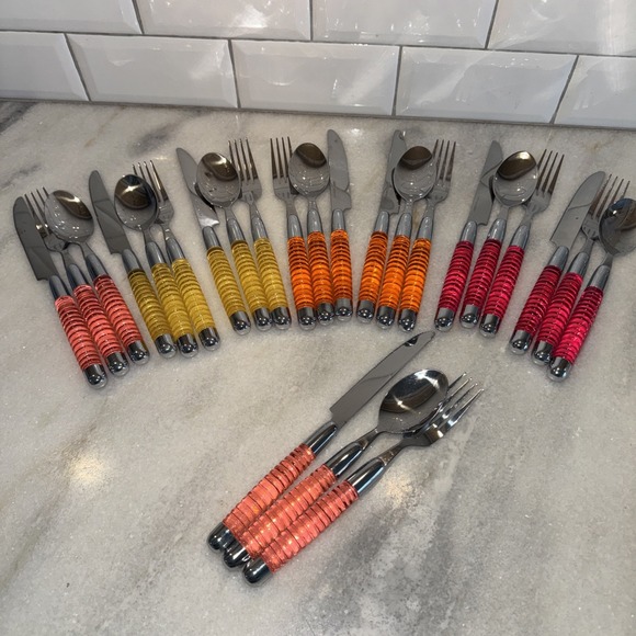 Colorful Acrylic Stainless Steel Silverware Steel 8 Piece Serving Set 24 Total